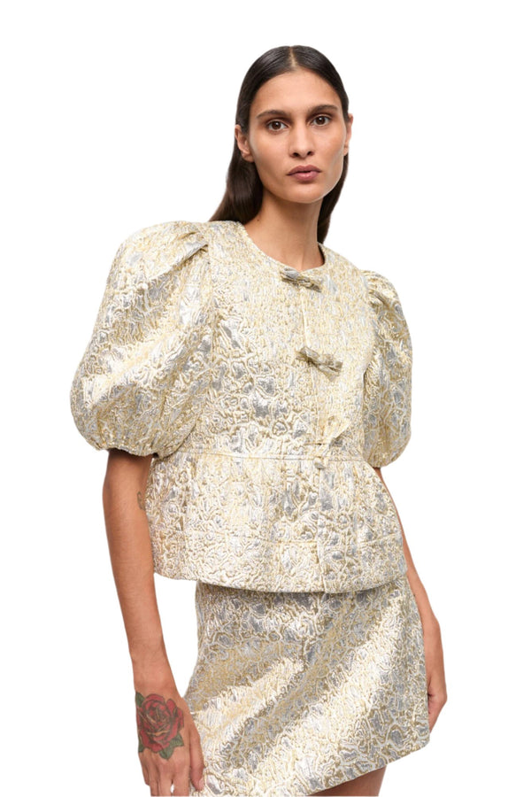 Metallic Cloque Peplum Blouse