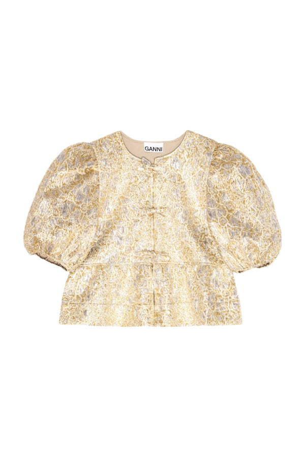 Metallic Cloque Peplum Blouse