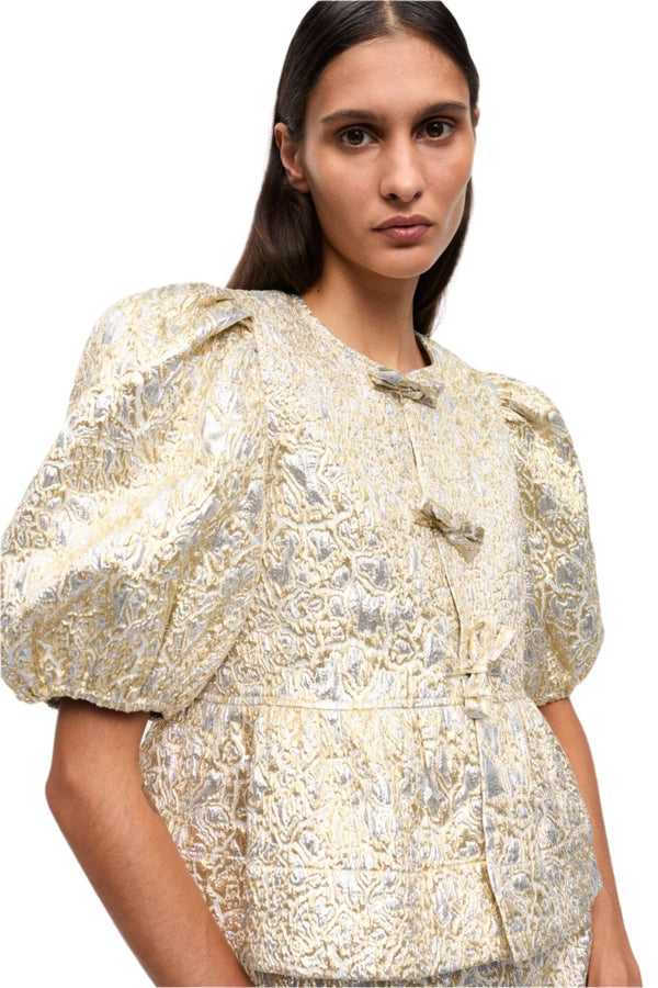 Metallic Cloque Peplum Blouse