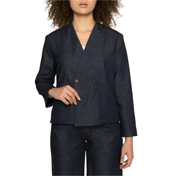 Collarless Jacket Slub Nep