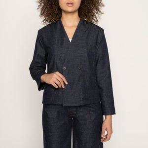 Collarless Jacket Slub Nep