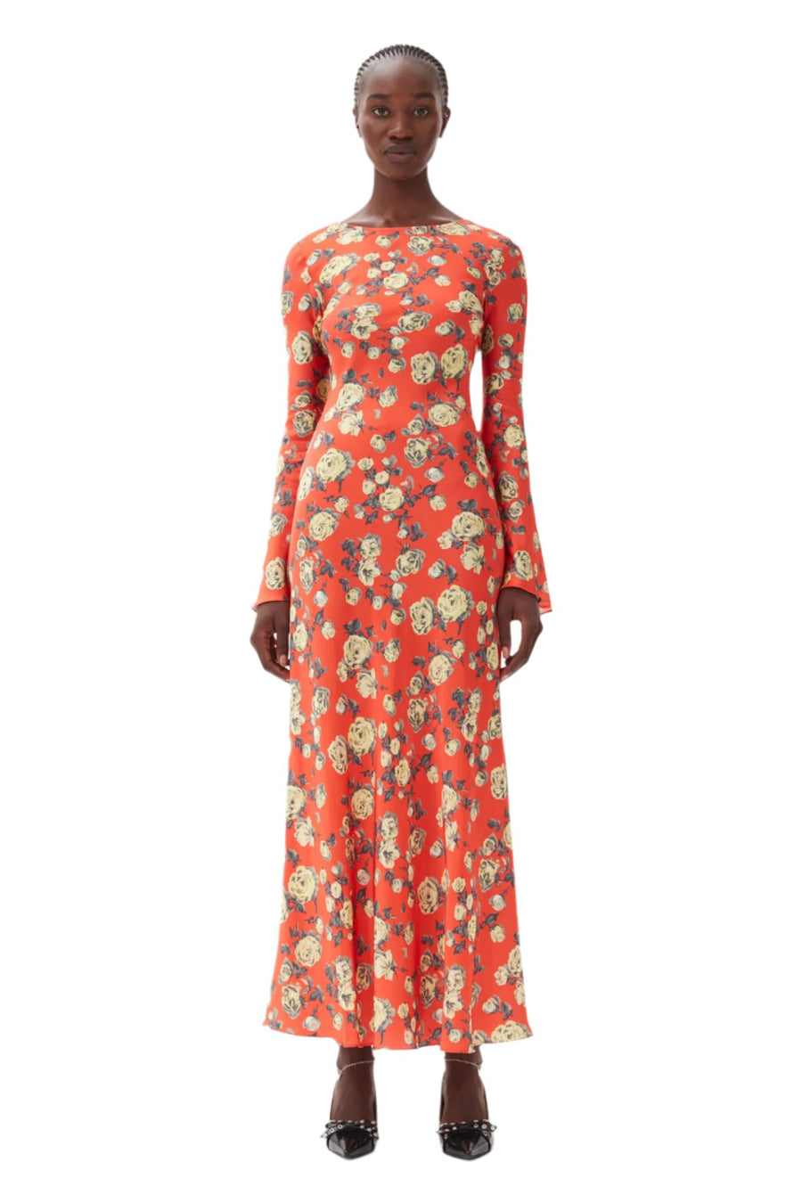 Printed Satin Maxi Dress