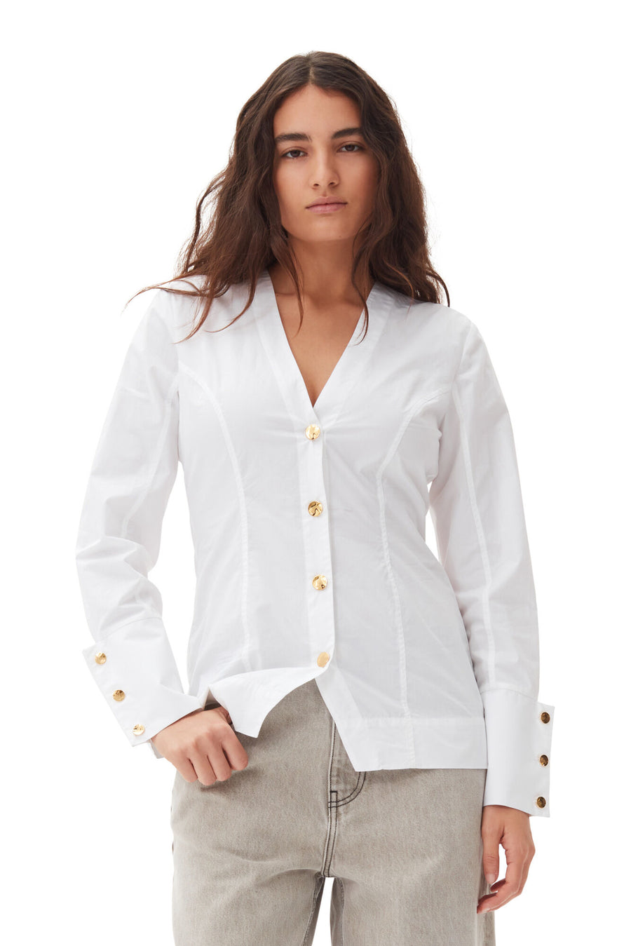 Cotton Poplin V Neck